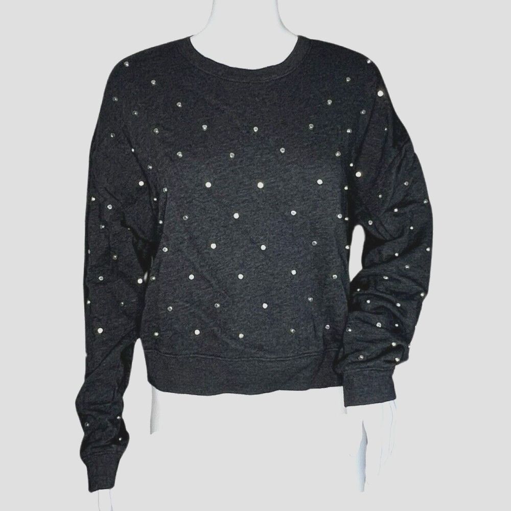 Belle Vere Sweatshirt Womens Small‎ Gray Allover Metal Studs Casual Rock Edgy
